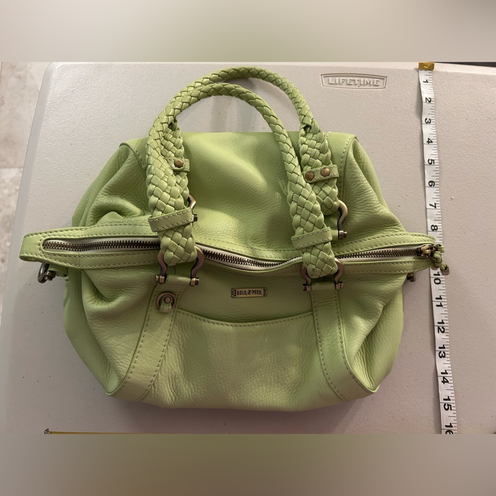 Gold Pfeil Light Green Leather Shoulder Bag